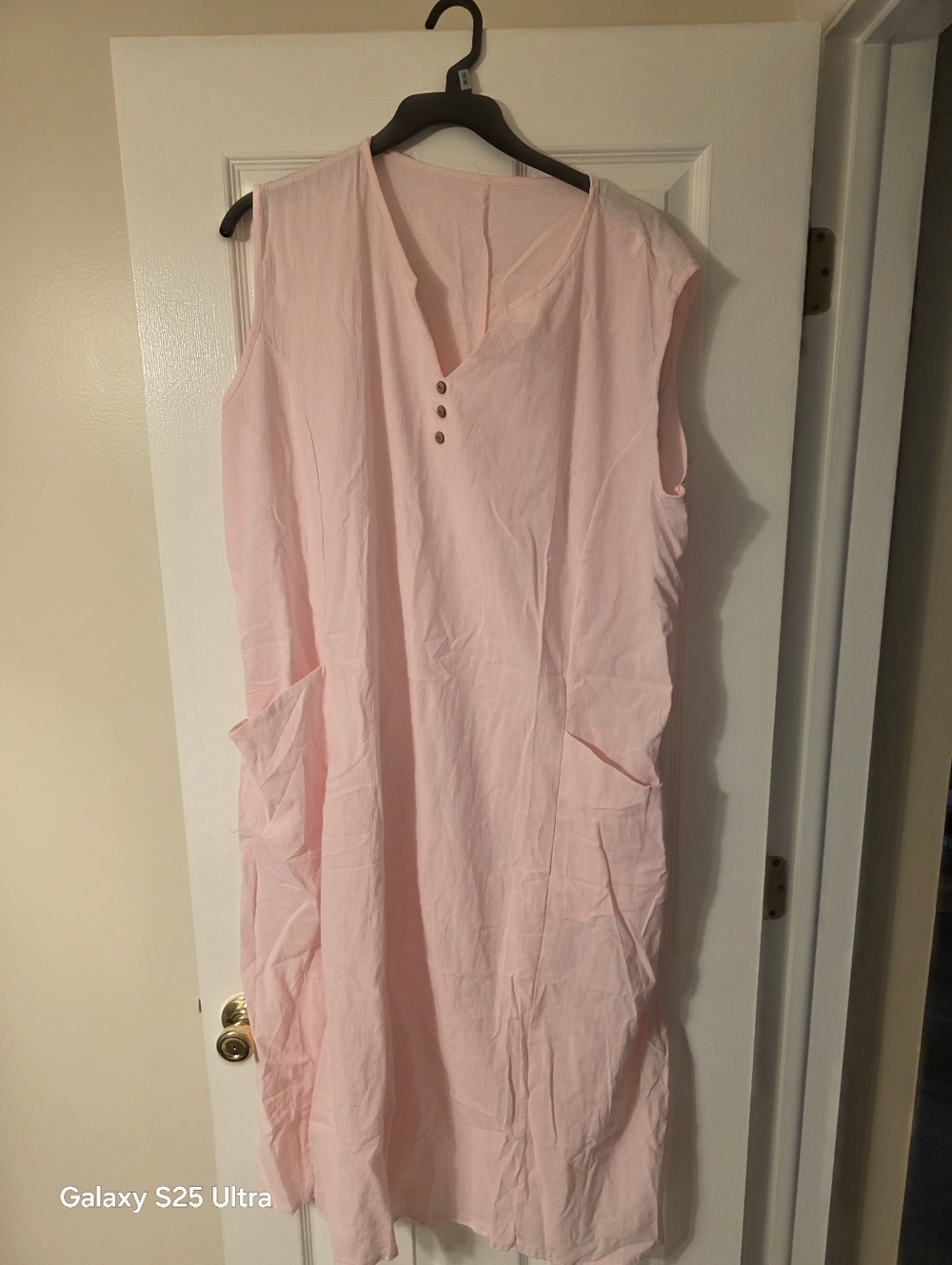 Sleeveless Pink Button-Accent Tunic Dress